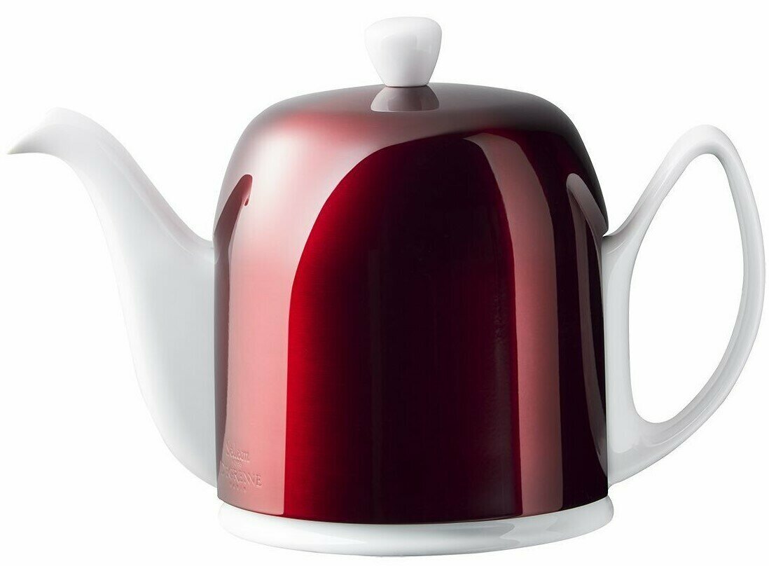 Фарфоровый черный заварочный чайник на 6 чашки с красной крышкой + ситечко Degrenne Salam White, 900 мл,
