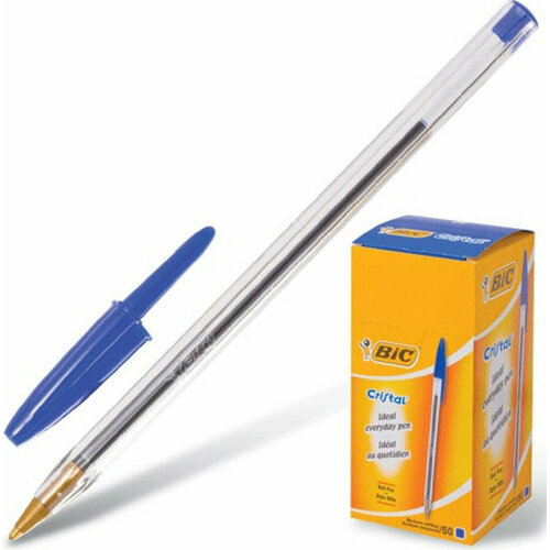 Набор ручек Ручка шариковая BIC Cristal, синяя, корпус прозрачный, узел 1 мм, линия письма 0,32 мм, 847898, 50 штук в упаковке