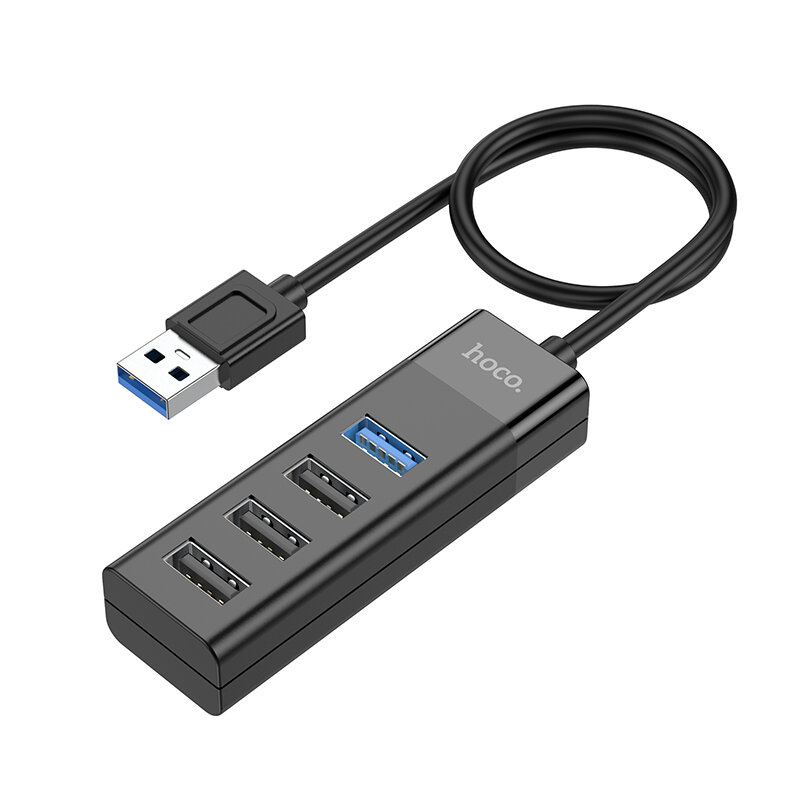 USB HUB разветвитель HOCO HB25 Easy 4 в 1 USB3.0 (m) - 1xUSB3.0 (f) + 3xUSB2.0 (f), 30 см, черный