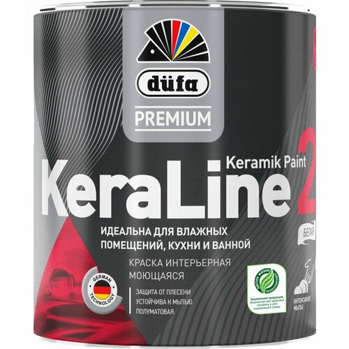 Краска Dufa Premium ВД KeraLine 20, база 1, 0,9 л МП00-006524 краска моющаяся dufa premium keraline keramik paint 7 матовая 0 9л 1 белая и под колеровку