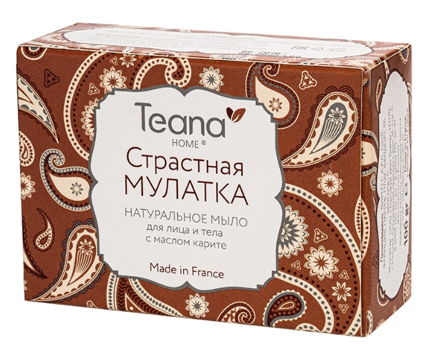 TEANA, Натуральное мыло для сухой кожи лица и тела с маслом карите, страстная мулатка, 100 гр