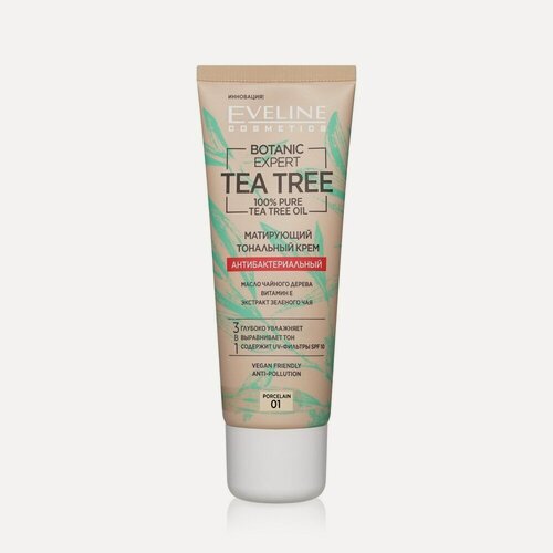 Изображение товара Тональный крем для лица Eveline Tea tree антибактериальный матирующий 01 Porcelain 30мл