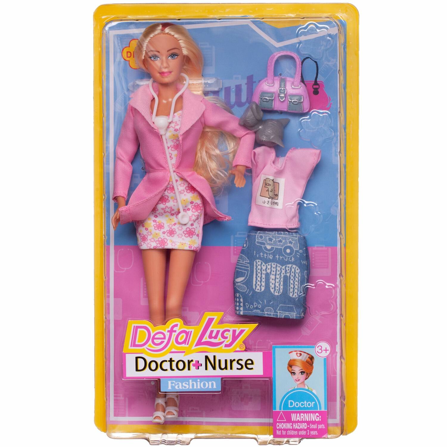 Игровой набор Кукла Defa Lucy Доктор в розовом халате с дополнительным комплектом одежды и игровыми предметами 29 см 8403d/розовый