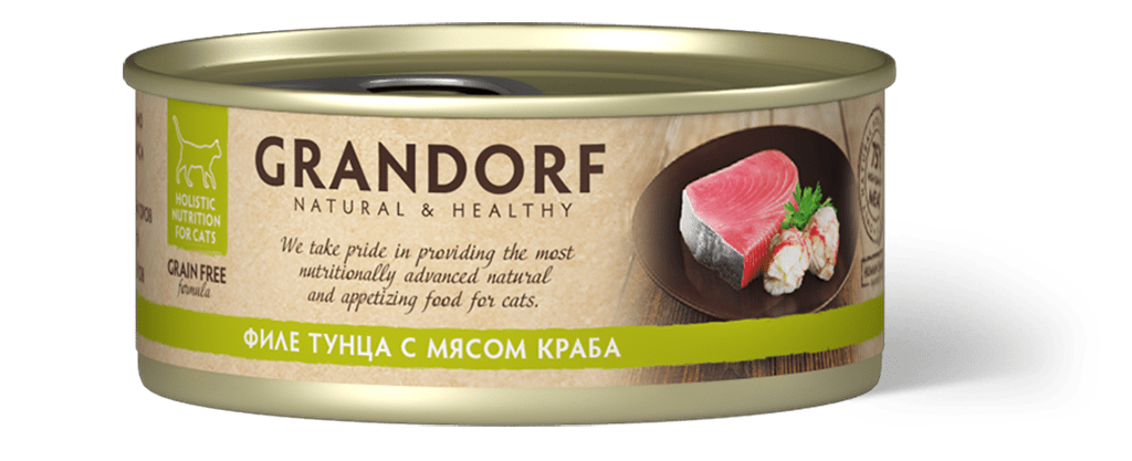 GRANDORF CAT для взрослых кошек с филе тунца и мясом краба 70 гр х 6 шт