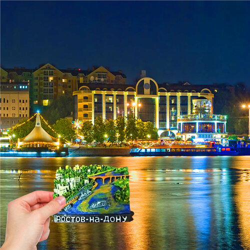 Магнит рельефный полистоун Ночная набережная Ростова-на-Дону