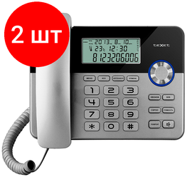 Комплект 2 шт, Телефон проводной Texet TX-259, ЖК дисплей, ускоренный набор, черный-серебристый