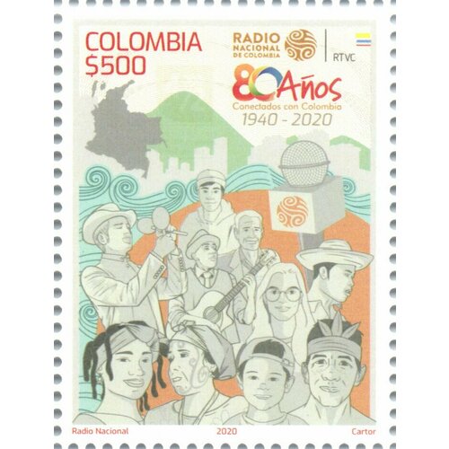 Почтовые марки Колумбия 2020г. 80 лет Национальному радио Колумбии Радио MNH почтовые марки турция 2020г 100 лет национальному суверенитету карты войны mnh