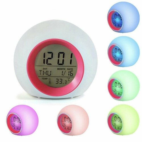 Электронный круглый настольный музыкальный цифровой часы будильник Шар красный 1600₽