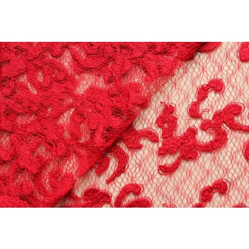фото Ткань макраме cadena ярко-красное с фестонами, ш124см, 0,5 м