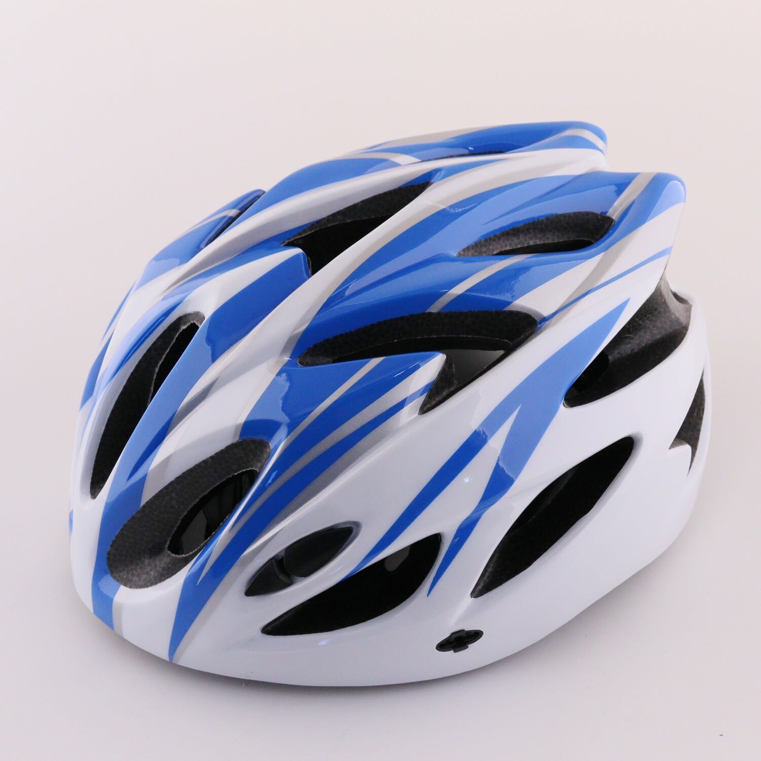 Шлем велосипедный (глянцевый, size: L (57-62см) бело-синий, +козырек)