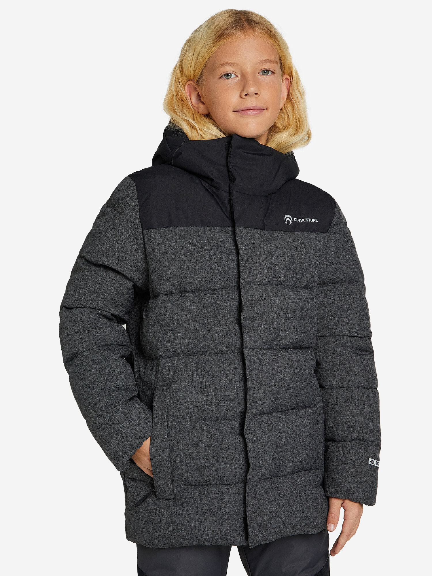 Куртка OUTVENTURE Travel Boys Faux Down Jacket, размер 122/128, серый/черный