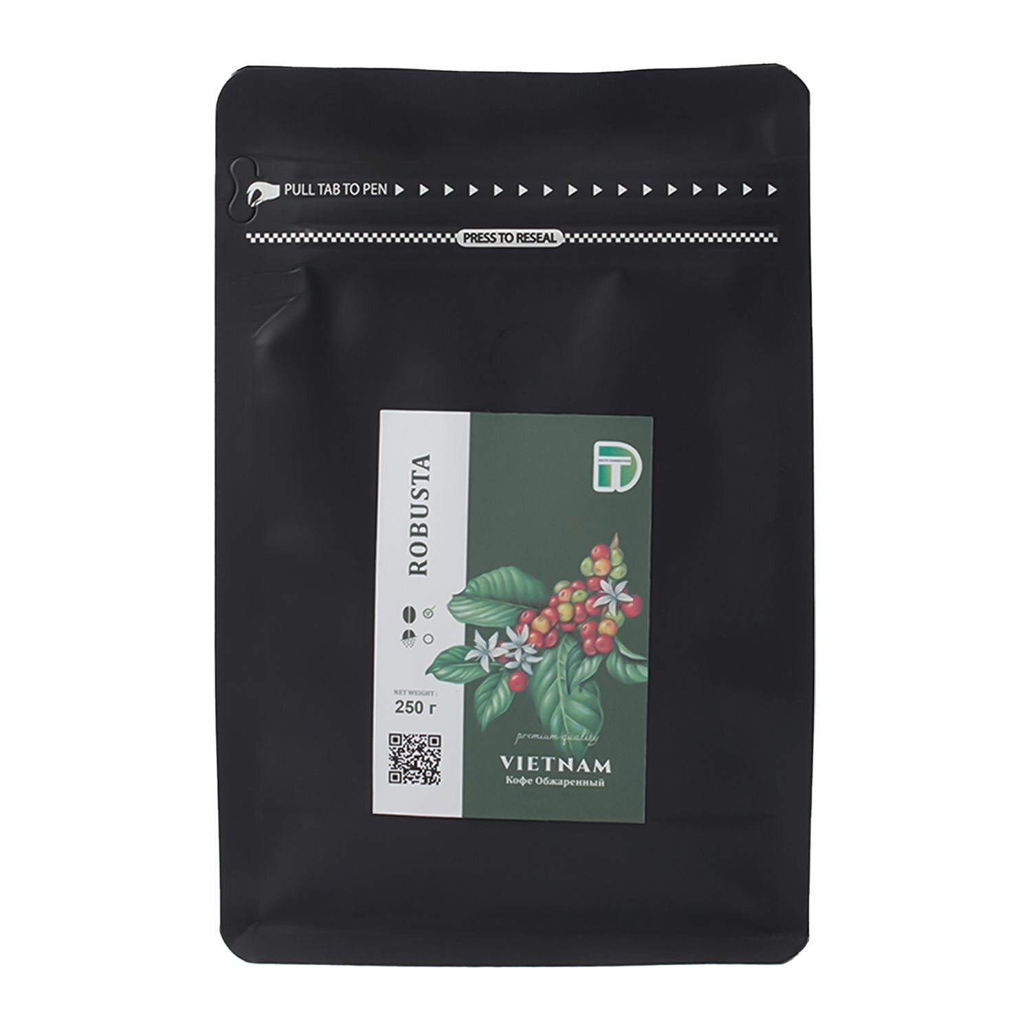 Кофе в зернах Nat-Coffee Robusta обжаренный, Вьетнам 250 г — фото 1