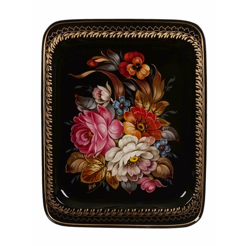 Жостовская фабрика декоративной росписи Жостовский поднос декоративный, размер 33х26 см (A13), металлический