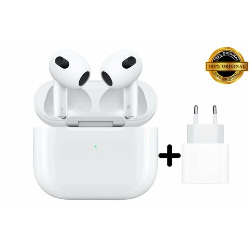 Беспроводные наушники Apple Airpods 3 белые с зарядным футляром MagSafe зарядный блок оригинал 26000₽