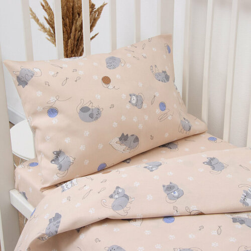 КПБ Котики бежевый 110х150см 90х150см 40х60см бязь 120гм хл100 1325₽