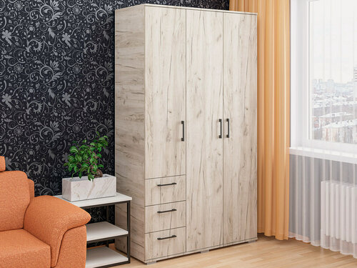 Изображение товара Шкаф МК "Пирамида" Шон-19 распашной, трехдверный, с 3-мя ящиками , цвет крафт серый, 210х120х52 см