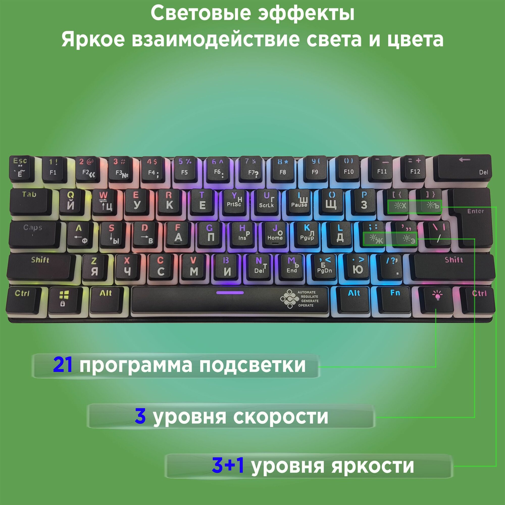 Клавиатура механическая проводная ARGO MK-L700-61-RGB LED-подсветка. Синие свитчи. Черная. — фото 1