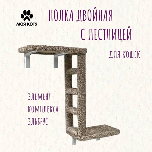 Лежанка для кошек, Моя Котя, двойная с лестницей, ковролин бежевый