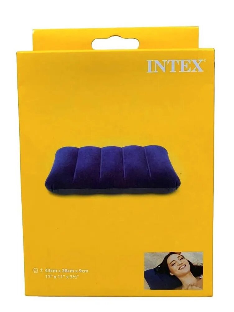 Надувная подушка для путешествий туристическая Intex Downy Pillow 68672, 43 х 28 см, синий — фото 1