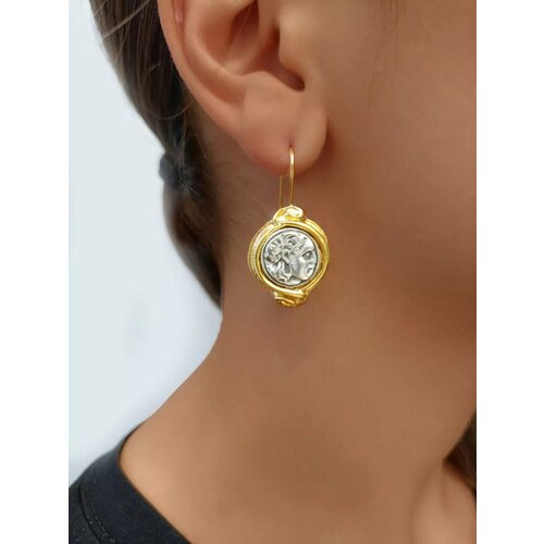 Серьги, желтый, серый