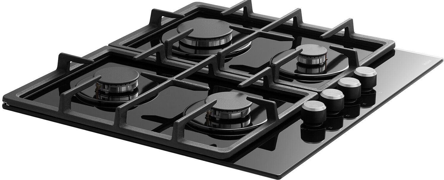 Обзор: Газовая варочная панель Haier HHX-G64CNB, 4 конфорки, электроподжиг, газ-контроль, черная