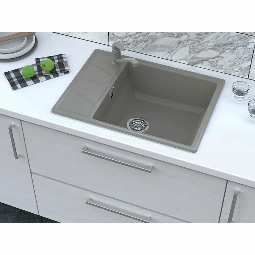 Мойка для кухни врезная с крылом Vertex GF-V-680L 68x50 см глубина чаши 20 см мрамор цвет серый