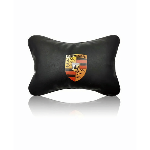 Подушка автомобильная Goods Retail на подголовник с логотипом Porsche экокожа черная 1436₽
