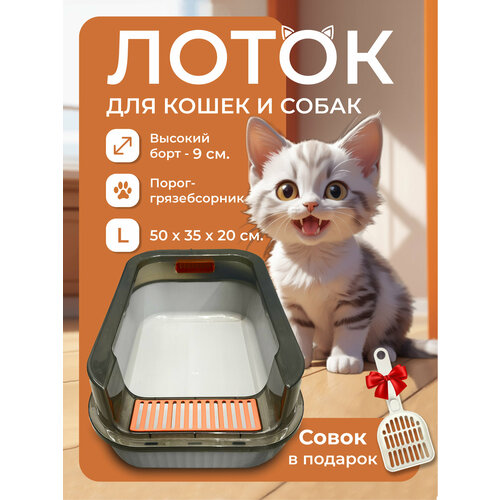 Лоток для кошек и собачек " Чистый Котик" размер L, 50х35х20 см, цвет серый