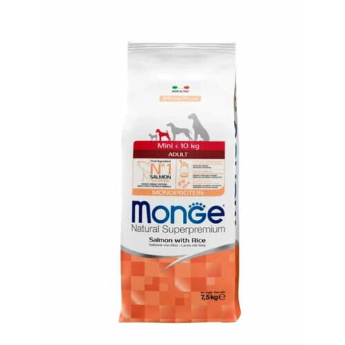 Сухой корм Monge Dog Speciality Line Monoprotein Mini для взрослых собак мелких пород, из лосося с рисом 7,5 кг