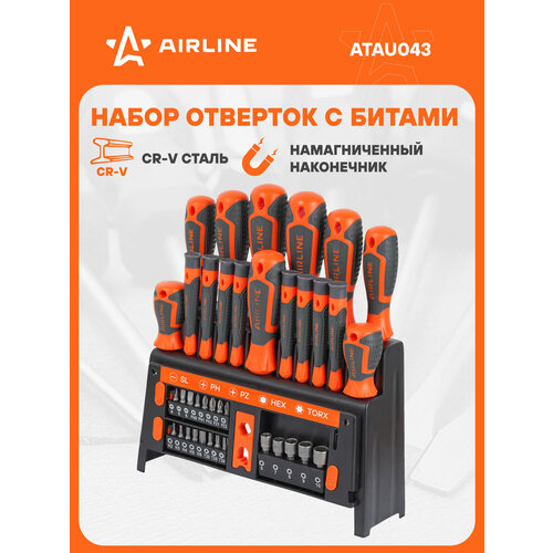 фото Набор отвёрток, бит и головок 39 пр. в подставке (sl, ph, pz, hex, torx) блистер atau043 airline