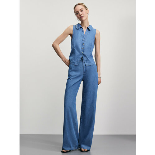 фото Джинсы широкие zarina wide leg, размер 2xl (ru 52)/170, голубой индиго