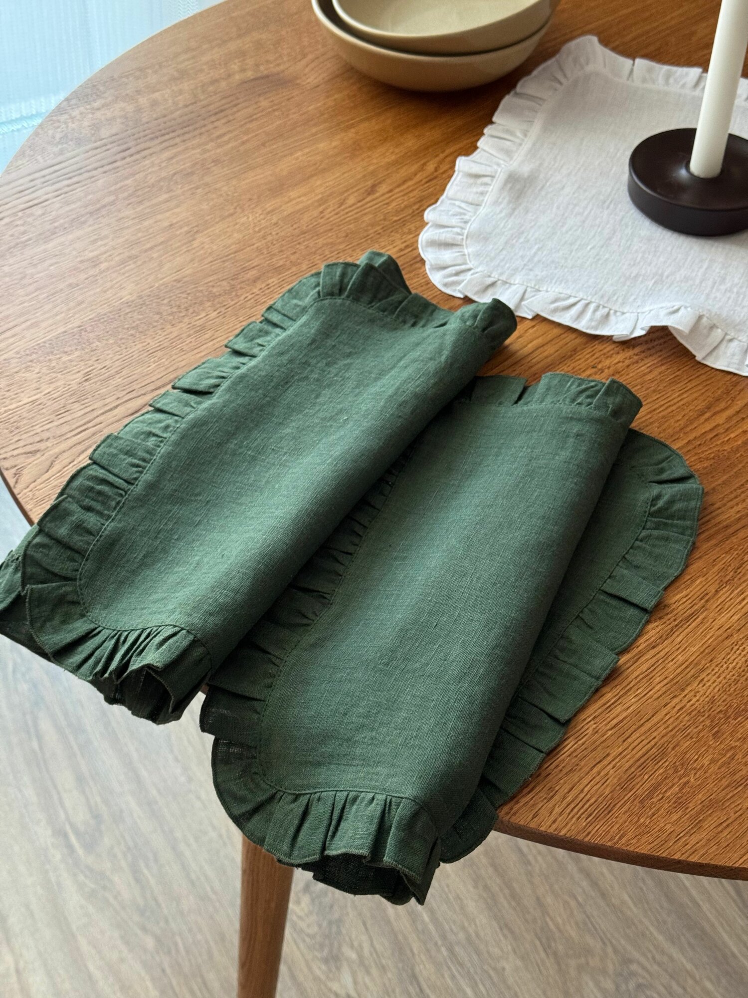 Набор льняных салфеток с рюшами 2шт. LenJuLen Цвет 