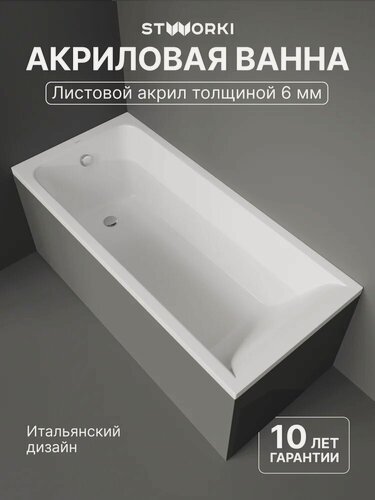 Изображение товара Акриловая ванна STWORKI Стокгольм 155x69, с каркасом, пристенная, встраиваемая, белая, глянцевая, прямоугольная, антискользящее покрытие