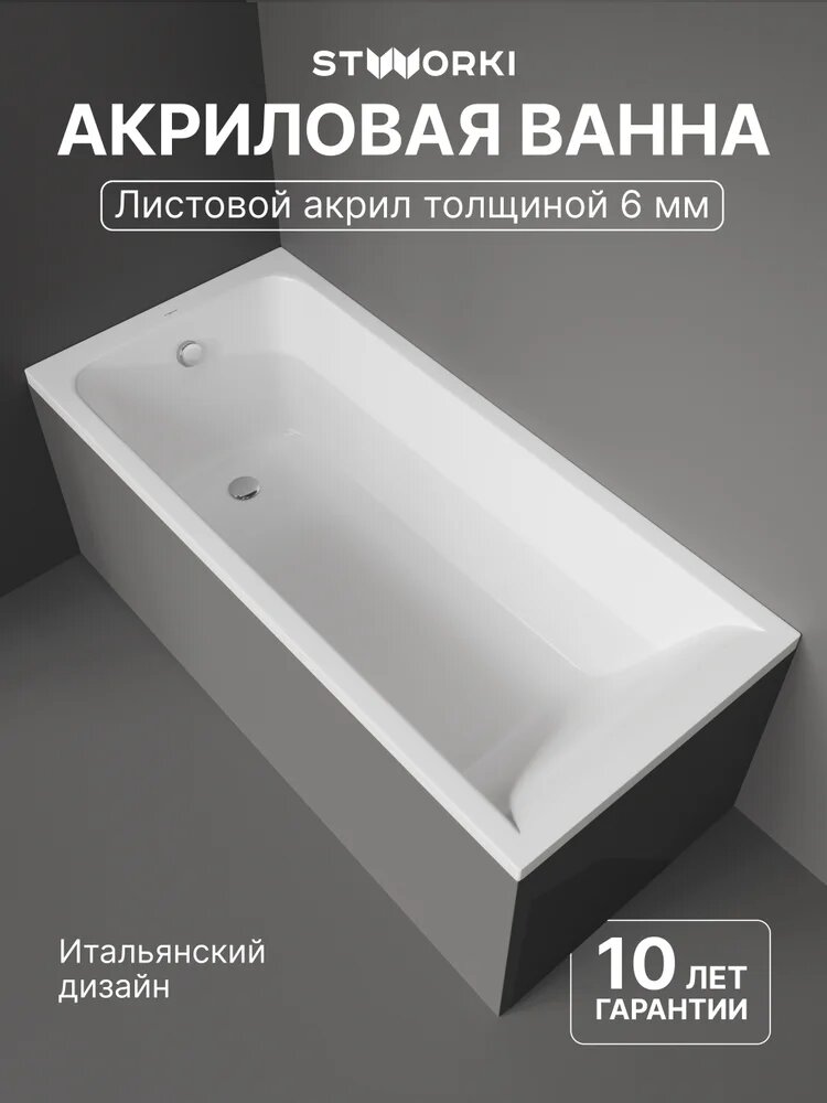 Акриловая ванна STWORKI Стокгольм 155x70 см, встраиваемая, белая, с каркасом