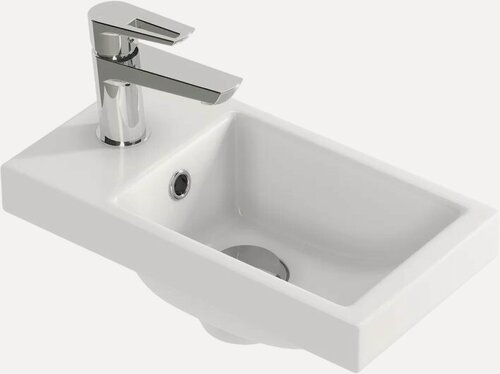 Изображение товара Раковина маленькая в туалет Cersanit Комо (Como) 40 мини, белая, со встроенным сливом-переливом, раковина для ванной фарфоровая, прямоугольная
