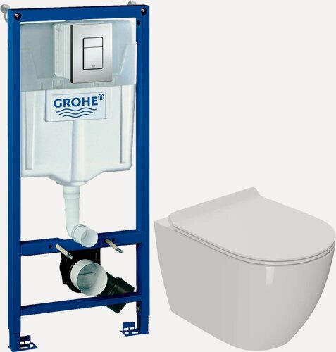 Изображение товара Комплект 2 в 1 Унитаз подвесной Bauedge Bau Dream / Инсталляция с кнопкой Grohe Rapid SL 38772001 цвет хром