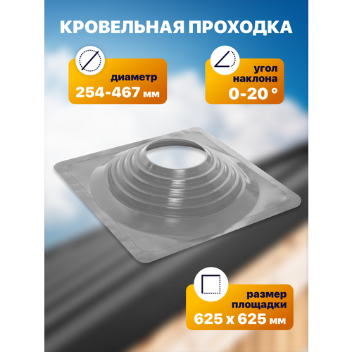 фото Уплотнитель кровли (кровельная проходка) №5 прямой 254-467мм 625х625мм серый