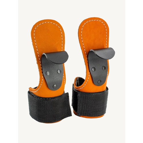 Крюки-зацепы страховочные для тяги Rekoy FG006 кожаные, оранжевые, 2 шт.