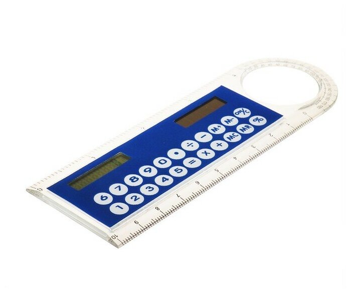 Калькулятор - линейка 10 8 - разрядный корпус прозрачного цвета с транспортиром работает от света