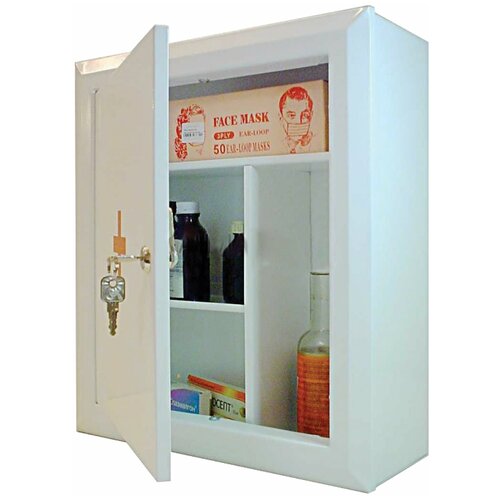 Шкафчик-аптечка КНР металлический, навесной, внутренние перегородки, ключевой замок, 400x360x140 мм