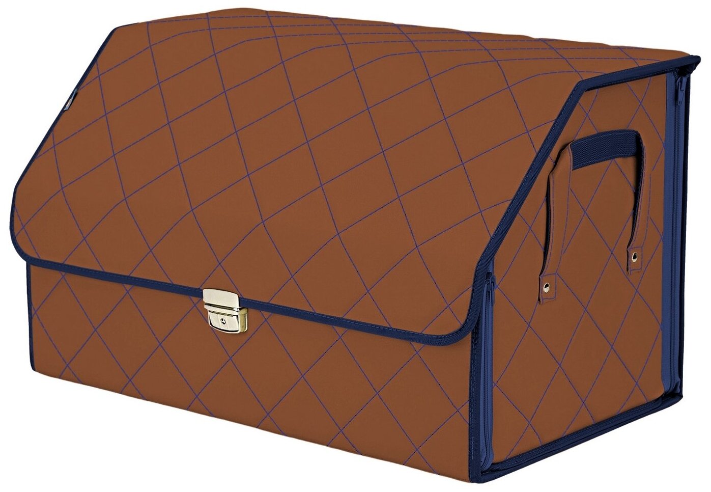Органайзер-саквояж в багажник "Союз Премиум" (размер XL). Цвет: светло-коричневый с синей прострочкой Ромб.