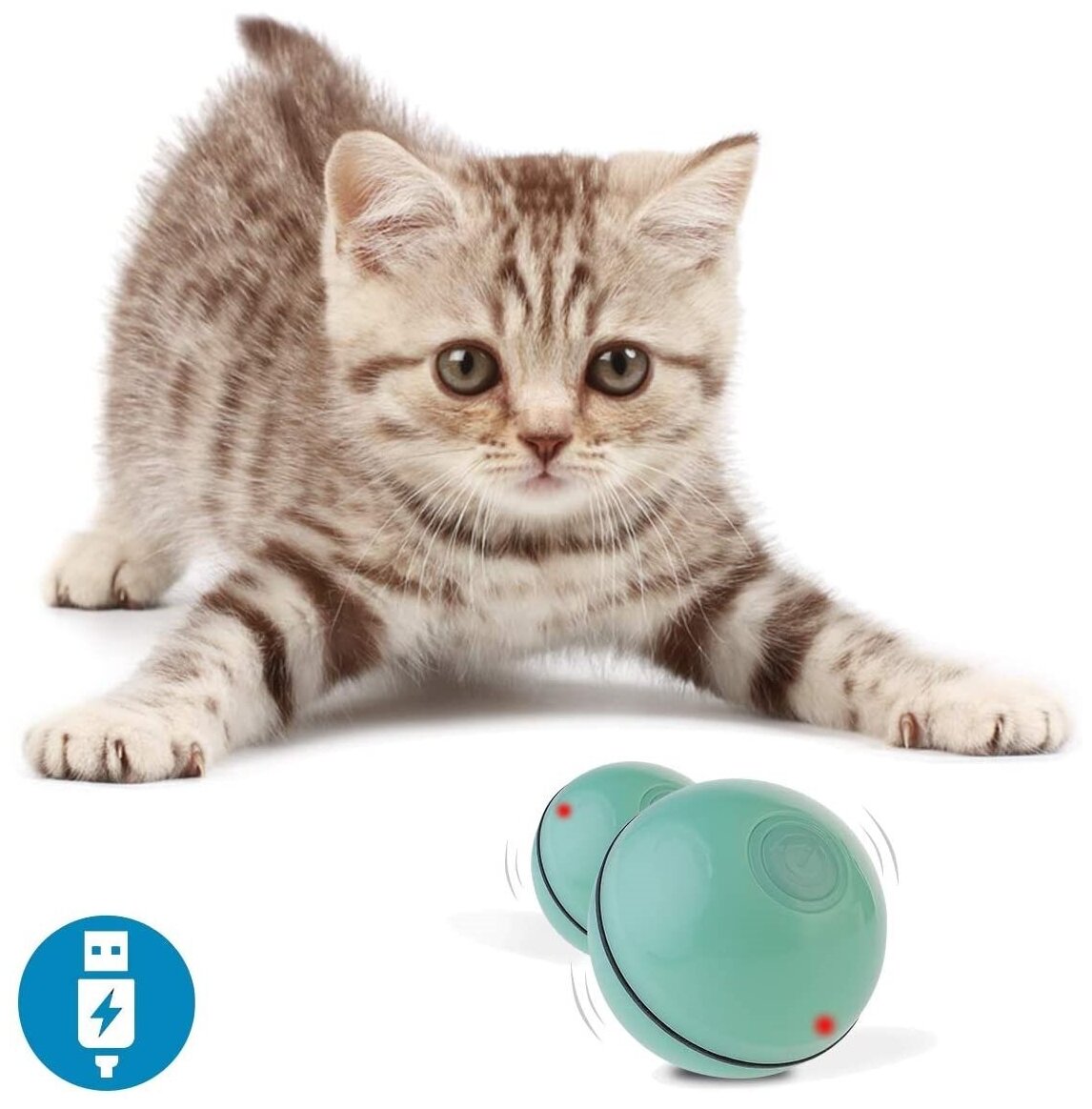 Интерактивная игрушка для кошек/шар для животных USB/мяч для кошки/PetLeon/дразнилка котят/собаке зеленая - фотография № 1