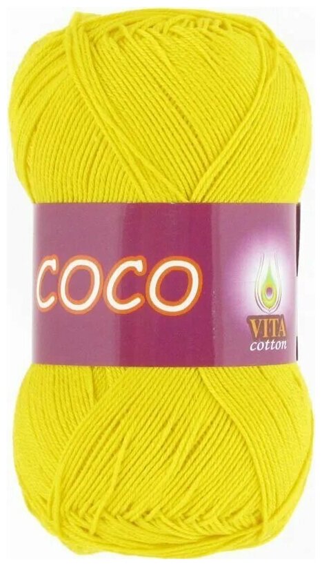 Пряжа хлопковая Vita Cotton Coco (Вита Коко) - 1 моток, 4320 ярко желтый, 100% мерсеризованный хлопок 240м/50г