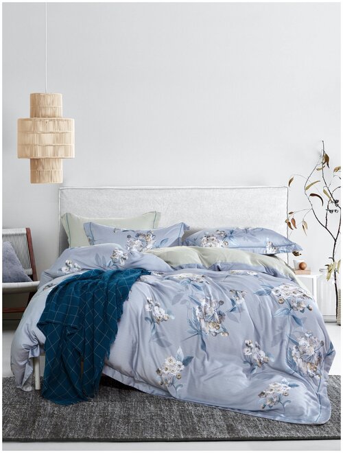 Комплект постельного белья из тенселя TS-079 Elin (серо-голубой), 2,0 спальный (наволочки 70x70)