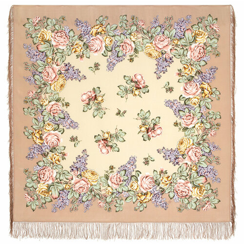 фото Платок павловопосадская платочная мануфактура,130х130 см, бежевый, желтый