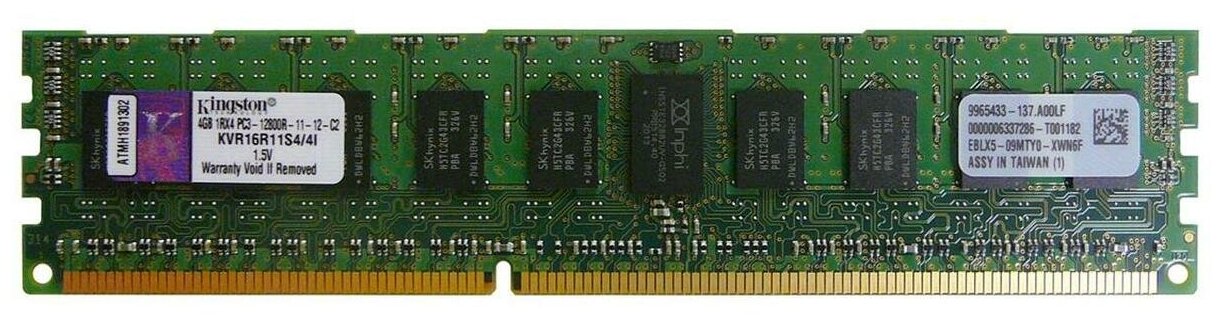 Модуль памяти Kingston DDR3 4GB (PC3-12800) 1600MHz ECC Reg CL11 SR x4 (KVR16R11S4/4)