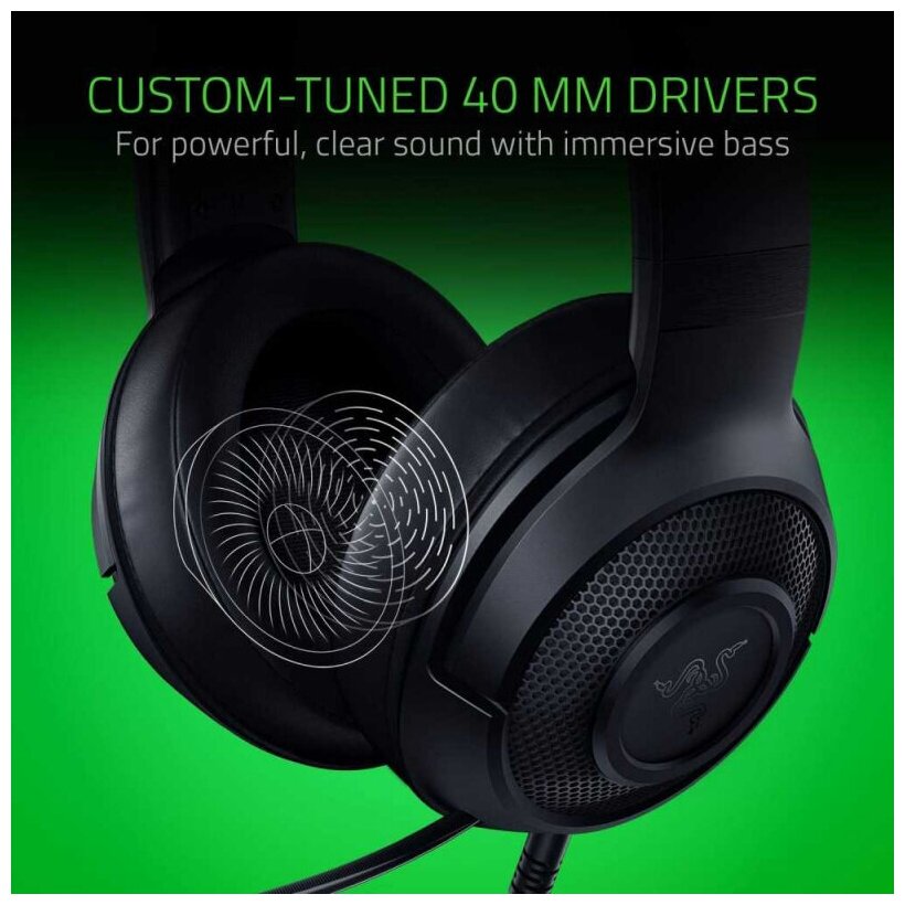 Гарнитура игровая RAZER Kraken X, для компьютера, мониторы, черный [rz04-02890100-r3m1] - фото №4