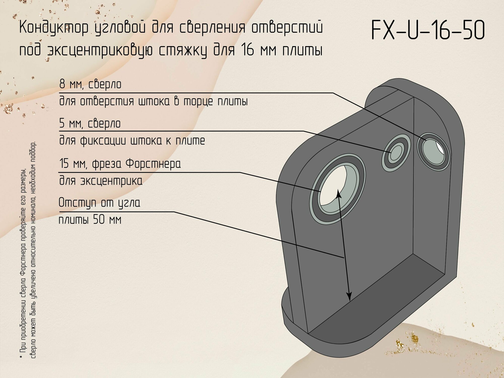 Шаблон кондуктор угловой для сверления под минификсы эксцентриковые мебельные стяжки