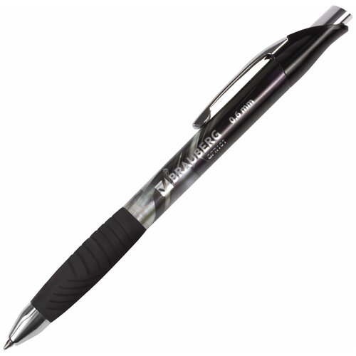 Ручка гелевая автоматическая с грипом BRAUBERG Jet Gel, черная, печать, узел 0,6 мм, линия письма 0,4 мм, 142691