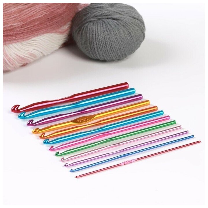 Набор крючков для вязания, d - 2-8 мм, 14,5 см, 12 шт, цвет разноцветный